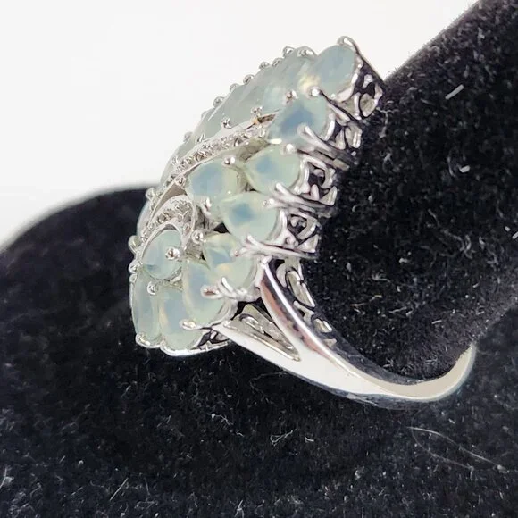 Retired 925 Cluster Teardrop Blue Leaf Aquamarine & White Zircon Size 7 Ring - Picture 8 of 16